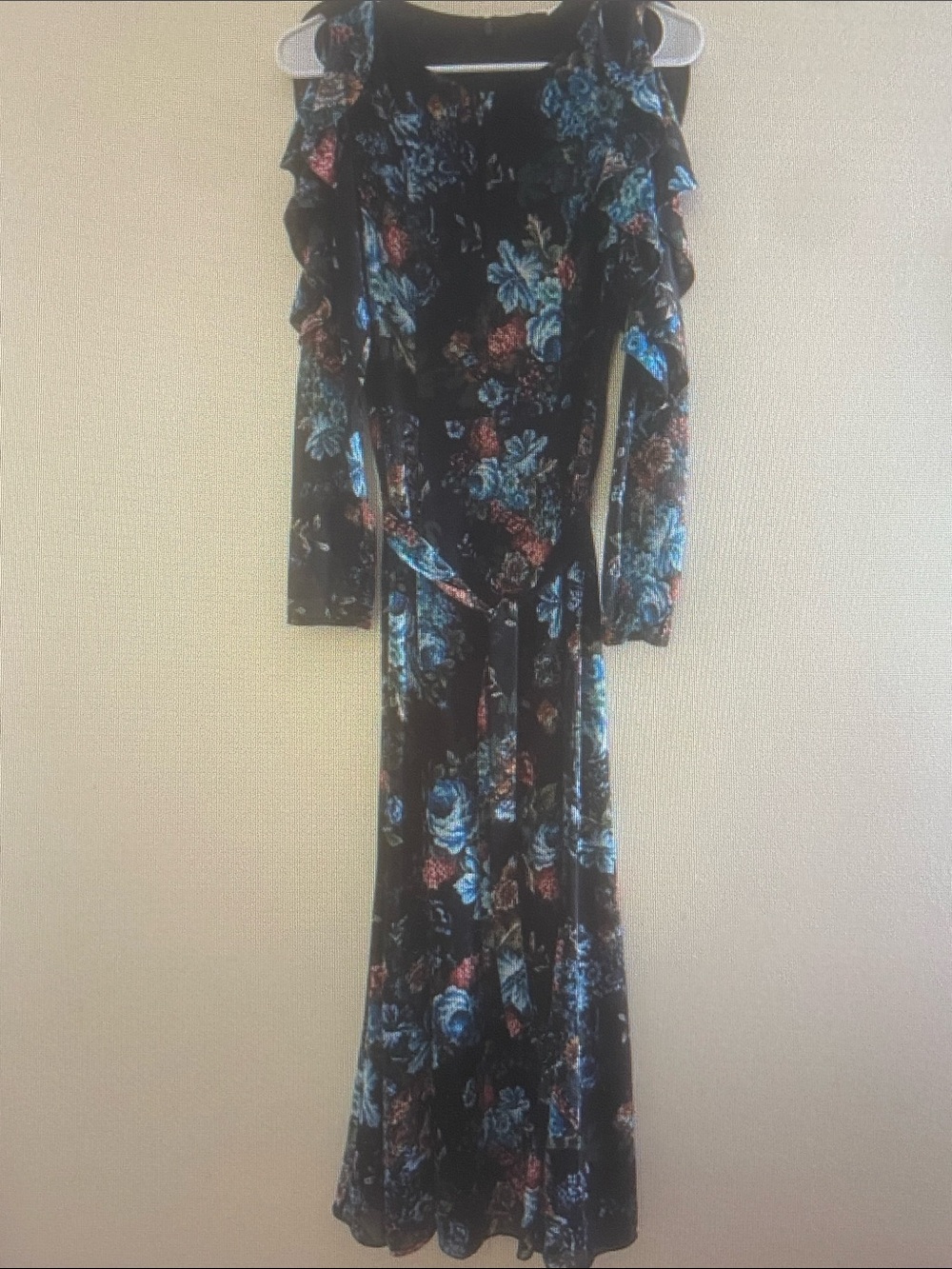 LPA Black Maxi Dress with Blue and Rust Floral Print